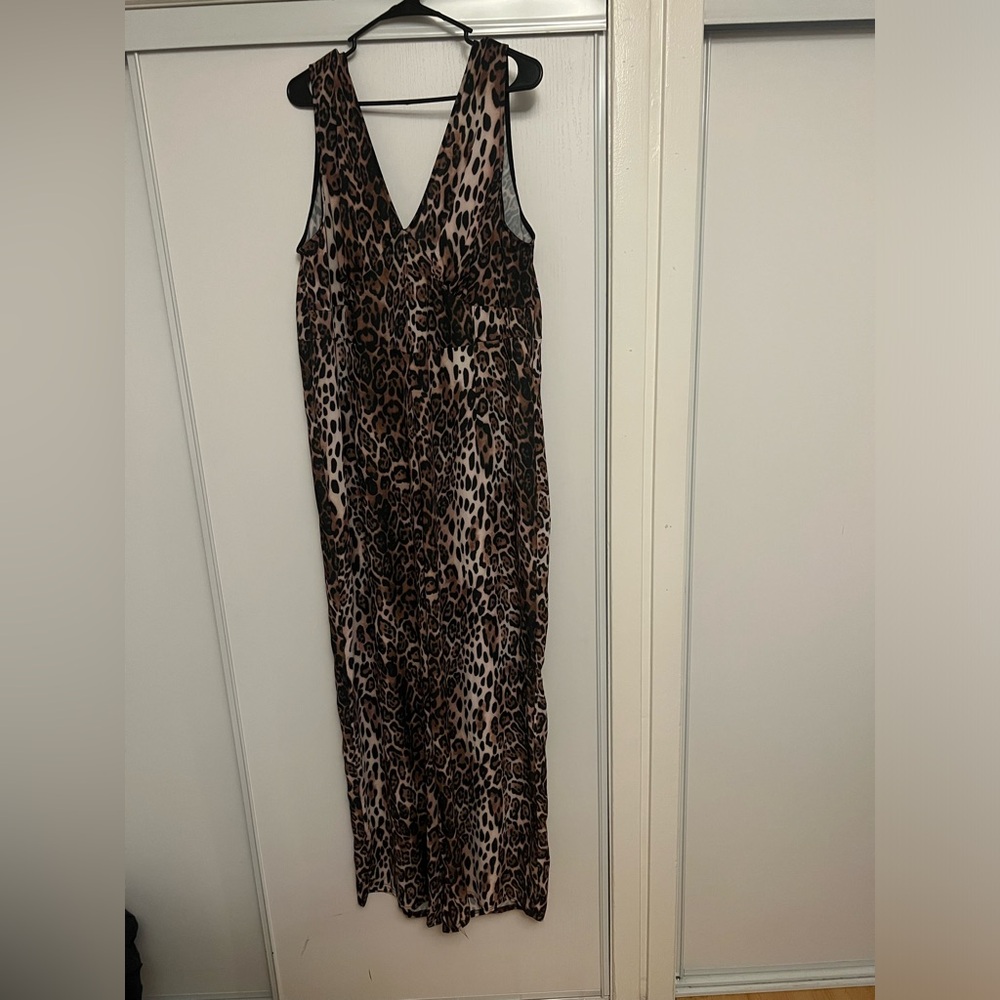 ASOS DESIGN Curve corset detail jumpsuit in leopard print